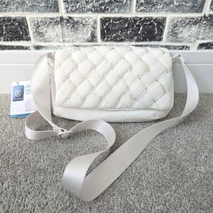 Life In Style Women's White Quilted Woven Crossbody Bag